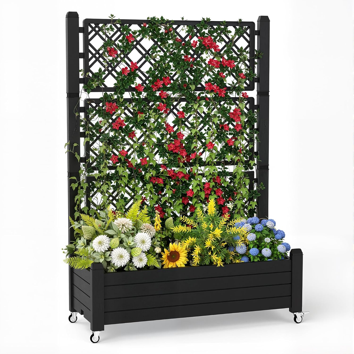 Self-Watering Planter - แปลงปลูกผักยกพื้นพร้อมโครงตาข่าย ขนาด 21 แกลลอน พร้อมระบบรดน้ำอัตโนมัติ ล้อล็อคได้